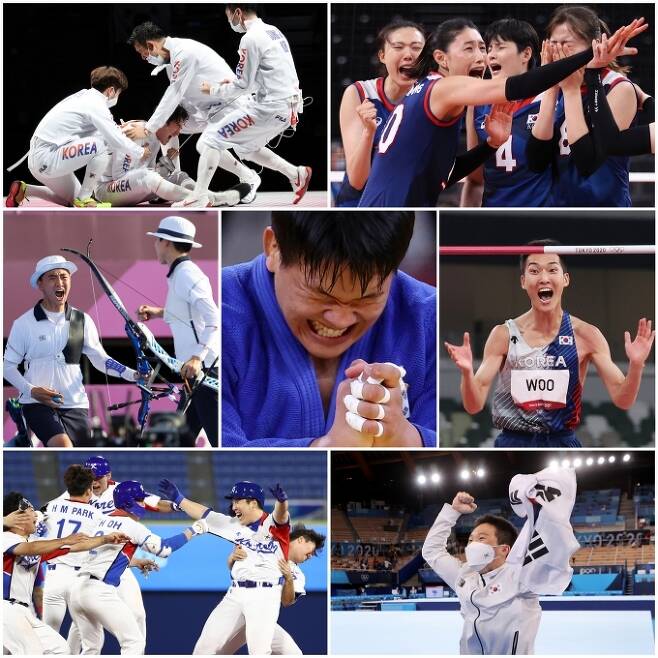 승리 후 기뻐하는 2020 도쿄 올림픽에 출전한 선수들.   연합뉴스