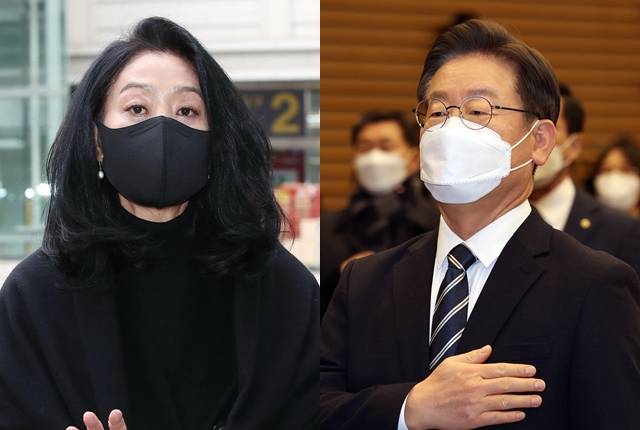 배우 김부선(왼쪽 사진)씨와 더불어민주당 이재명 대선 후보. 연합뉴스