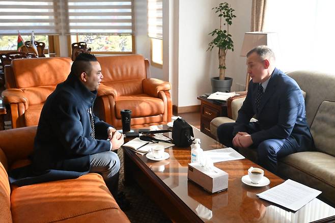 Belarusian ambassador to Korea Andrew Chernetsky speaks during a recent interview with The Korea Herald at the Embassy of Belarus in Itaewon, Seoul, on Jan. 4. (Sanjay Kumar/The Korea Herald)