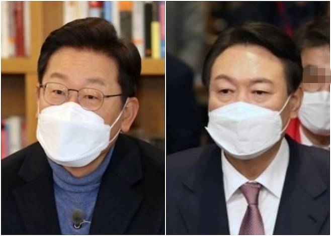 이재명 더불어민주당 대선 후보(왼쪽)와 윤석열 국민의힘 대선 후보. 연합뉴스