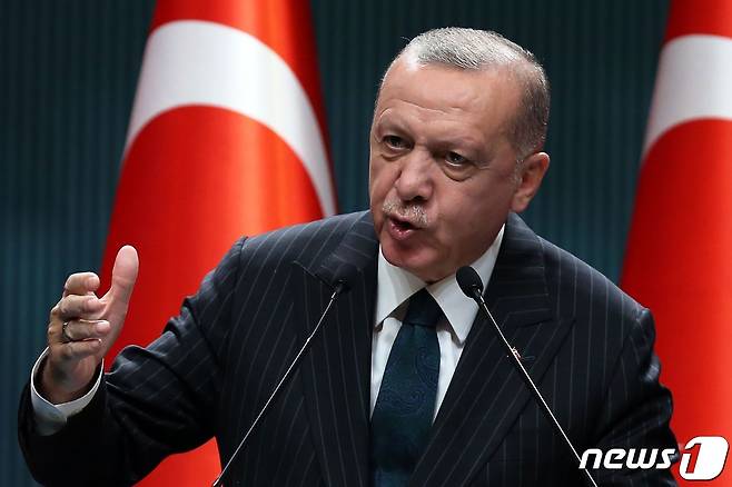 레제프 타입 에르도안 터키 대통령이 기자회견을 하고 있다. © AFP=뉴스1 © News1 우동명 기자