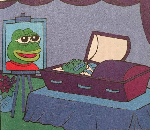 '개구리 페페'의 원작자 맷 퓨리가 2017년 페페의 사망 선고를 내리며 게시한 그림. 트위터 캡처