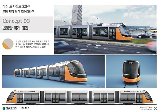 [대전=뉴시스] 대전 트램 차량 색상디자인 콘셉트 3안. (그림= 대전시 제공) *재판매 및 DB 금지