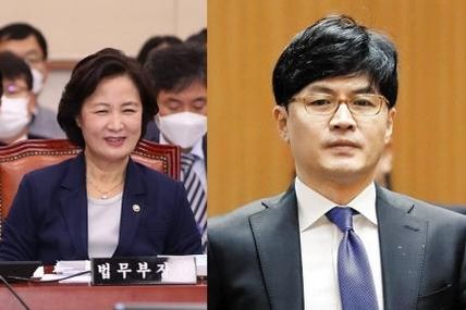 추미애(왼쪽) 전 법무부 장관과 한동훈 검사장. /조선DB
