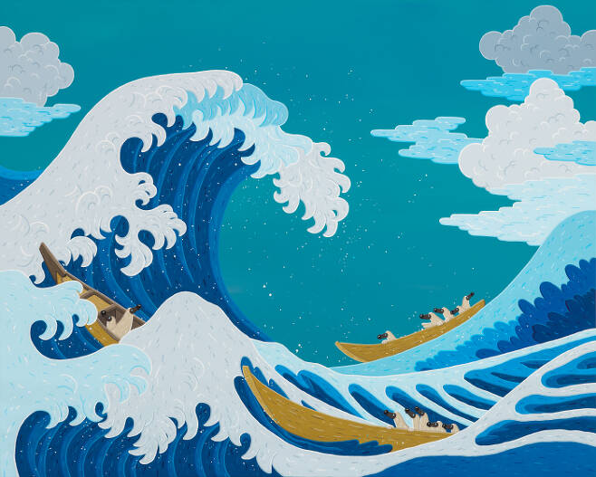 The great Wave off Indian ocean, 130x162cm, gouache on canvas, 2021