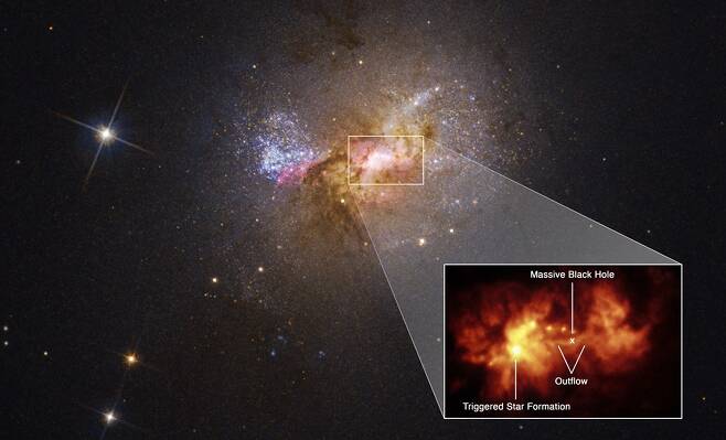 허블우주망원경으로 관측한 ‘헤니즈(Henize) 2-10 은하’의 모습. 사진=NASA, ESA, Zachary Schutte (XGI), Amy Reines (XGI); Image Processing: Alyssa Pagan (STScI)