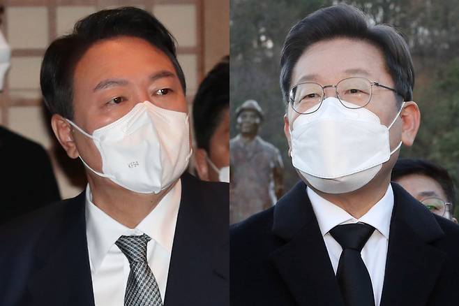 (왼쪽부터) 윤석열 국민의힘 대선 후보, 이재명 더불어민주당 대선 후보 / 사진=국회사진기자단, 연합뉴스