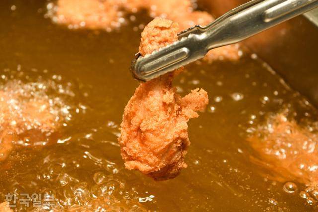 서울 시내의 한 치킨 프랜차이즈 가맹점에서 치킨이 튀겨지고 있다. 한지은 인턴기자