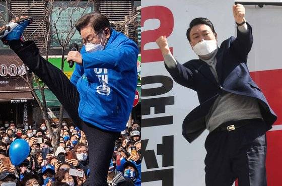 이재명 전 더불어민주당 대선후보(왼쪽)과 국민의힘 소속 윤석열 대통령 당선인. 뉴스1