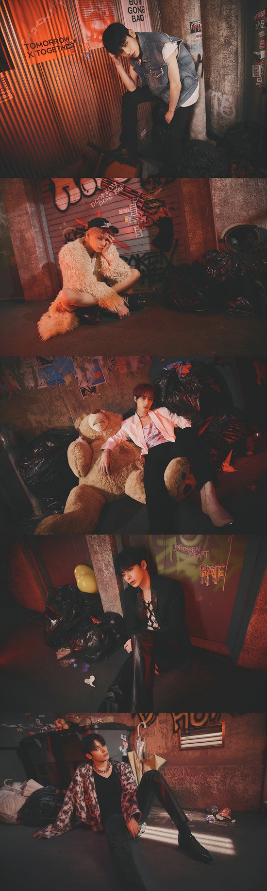 Good Boy Gone Bad.TOMORROW X TOGETHER (hereinafter referred to as TXT) will be back as Dark Boy, releasing the complex Feelings that go through after experiencing their first breakup with music.TXT released a concept photo of its mini-fourth album, Minisode 2: Thursdays Child, on its official website at midnight on the 23rd.The photo is a version of Mess (MESS), which shows Boy confused by the idea that everything has gone awry after his first breakup.TXT was on a narrow, dead end, with items abandoned that contained memories of lovers, including balloons, helmets and umbrellas.I was curious with a poster with the phrase Good Boy Gone Bad.The members emanated a dark aura with a monotone sensational look, looking at the camera with complex eyes as if hurt by the breakup, especially with lipstick marks spreading around their mouths.TXT released its unique presence last year with the Chaos Chapter series, with its regular second album, Chaos Chapter: Freeze, reaching number five on the US Billboard main album chart Billboard 200.Minisod 2: The Thursdays Child will be shown before the release of the next series of Chaos Chapters: It took a career high, breaking 810,000 pre-order volumes in six days of booking sales.TXT will release a concept clip for the Mess version on Monday, and will return to the new album on the 9th of next month.