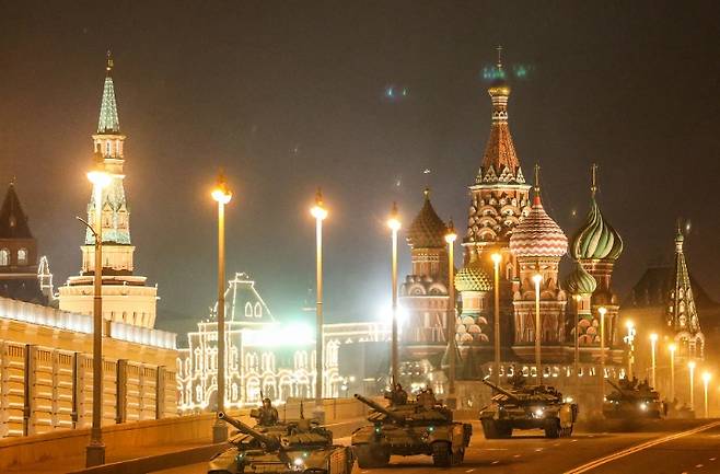 지난 4월 28일 러시아 모스크바 도심에서 열린 전승절 퍼레이드 리허설