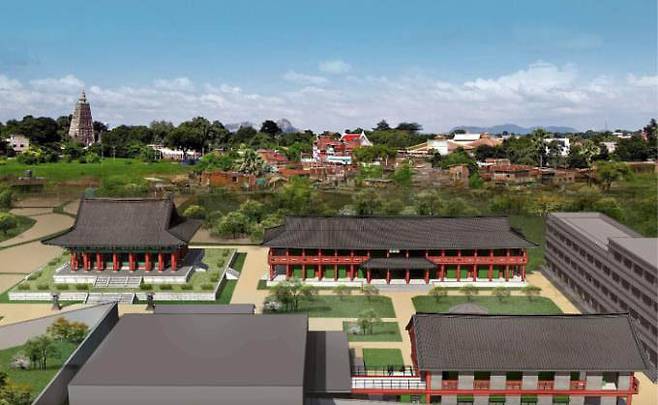 A birds-eye view of Bunhwangsa, a Korean-style Buddhist temple in Bodh Gaya, India. (Jogye Order)