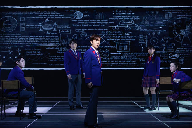 Ko Eun-sung (center) plays Light, a teenage genius with superpowers that allow him to kill with a death note. (OD Company)