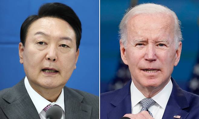 윤석열(왼쪽) 대통령과 조 바이든 미국 대통령. 연합·AP뉴시스