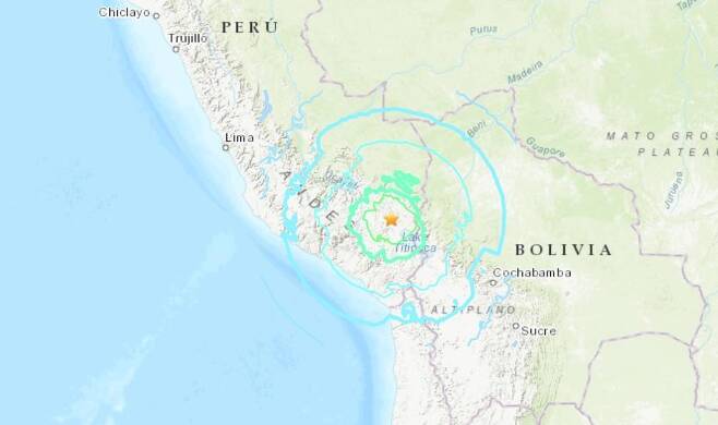 페루 남부서 규모 7.2 강진  [미국지질조사국 웹사이트 캡처]