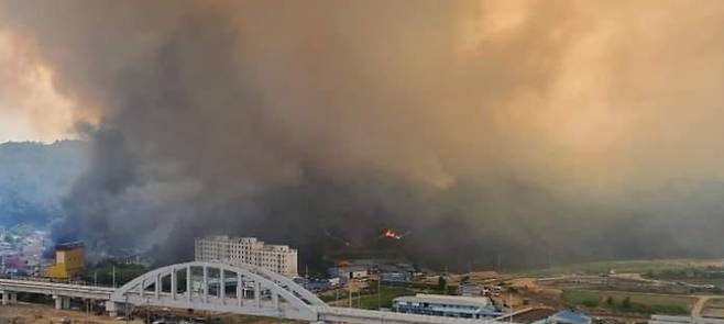 울진 산불이 민가 인근까지 번진 모습. 독자 제공