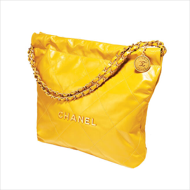 퀼팅 디테일의 옐로 숄더백은 가격 미정, Chanel.