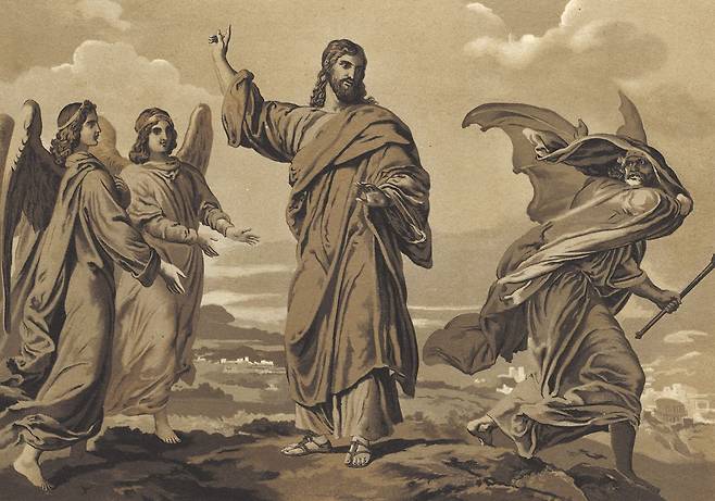 천사와 악마는 세 종교가 영적 존재로 소개 - 유대교, 기독교, 이슬람교에서는 천사와 악마를 영적 존재로 소개한다. 천사는 신과 인간을 중개하는 심부름꾼이라는 의미를 담고 있고, 악마(사탄)는 하느님을 배반한 천사라고 말한다. 세 종교는 “나만 옳고 너희는 틀렸다”며 서로 반목하고 대립하는 갈등을 끝내고 포용하는 평화를 모색할 필요가 있다. 그림은 예수가 사탄(맨 오른쪽)의 유혹을 물리치는 장면을 묘사한 19세기 작품이다. /게티이미지코리아