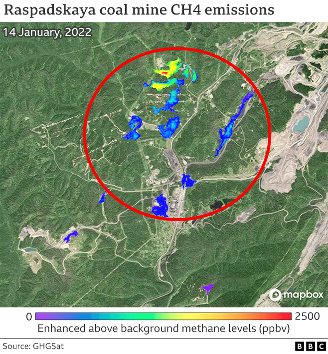 지난 1월 러시아의 최대 광산에서 뿜어져 나오는 메탄가스를 위성으로 관측한 모습 / 사진=GHGSat