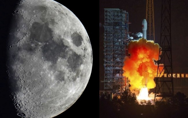 달과 지난 2014년 달 탐사선 싣고 발사되는 중국의 창정-3C 로켓