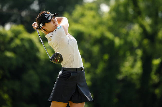 전인지가 26일 열린 LPGA 투어 메이저 대회 KPMG 위민스 PGA 챔피언십 3라운드에서 티 샷을 하고 있다.(사진=AFPBBNews)
