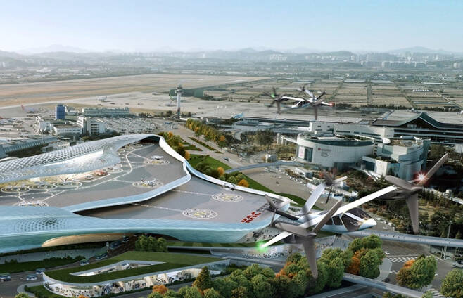 UAM 시장의 판이 커지며 시장 경쟁이 치열하다. 사진은 김포공항에 조성될 UAM 이착륙 시설 버티포트 예상도. /사진=한국공항공사