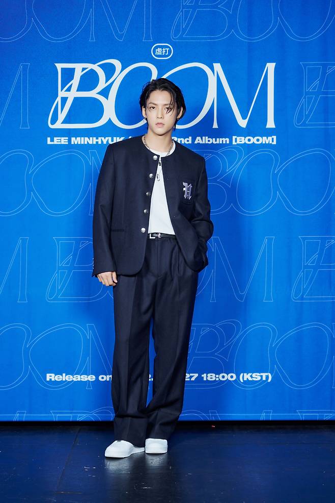 Singer-turned-soloist Min-hyuk of boy band BTOB poses during a press conference for his second LP, “Boom,” in Seoul on Monday. (Cube Entertainment)