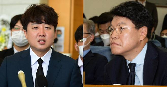 이준석 국민의힘 대표(왼쪽), 장제원 의원  연합뉴스