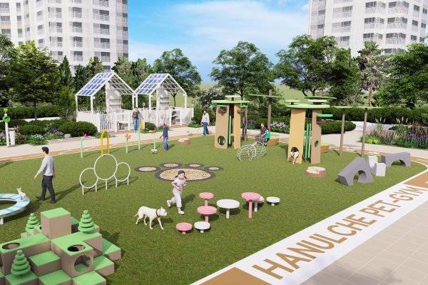 코오롱글로벌이 선보인 반려동물 특화 조경 ‘하늘채 펫짐’. 사진제공|코오롱글로벌