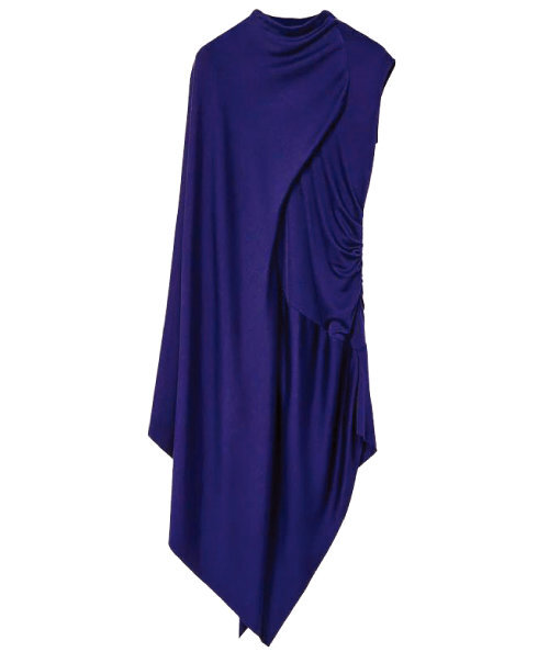 비대칭 실루엣이 멋스러운 저지 소재 드레이프 드레스. 270만원 로에베.