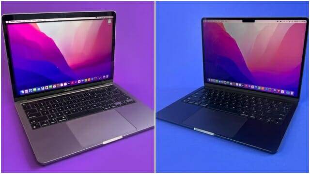 애플 M2 칩 탑재 맥북프로 13형(좌) / 맥북에어(우). (사진=씨넷닷컴)