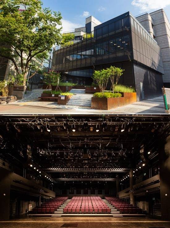 서울문화재단 대학로센터의 외관과 대학로극장 쿼드의 모습. 서울문화재단