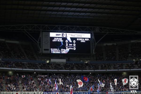 한일전 참패 스코어. 사진|대한축구협회