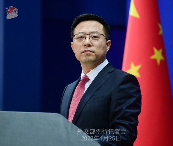 자오리젠 중국 외교부 대변인은 25일 정례 기자회견에서 박병석 국회의장의 베이징 동계올림픽 개막식 참석을 환영한다고 밝혔다. (사진출처: 중국 외교부 홈페이지 캡처) 2022.01.25