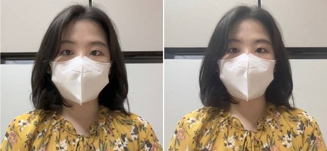 맥북 에어 신작(왼쪽)과 전작(오른쪽) 전면 카메라로 촬영한 사진. 화질 차이가 분명하게 나타난다. /사진=백유진 기자 byj@