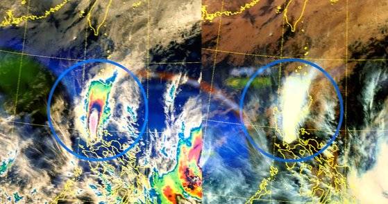 천리안위성 2A호는 위험기상, 대규모 재해 현상에 대한 집중 감시도 하고 있다. 필리핀 화산폭발 탐지 자료.