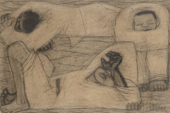 이중섭, 세 사람, 1942-1945, 종이에 연필 , 18.3x27.7cm. 국립현대미술관 소장.[사진 국립현대미술관]