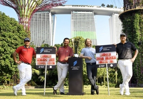 인터내셔널 싱가포르에 출전하는 패트릭 리드(왼쪽부터), 마단 마맛, 스콧 빈센트, 김시환이 포즈를 취했다. [사진=아시안투어]