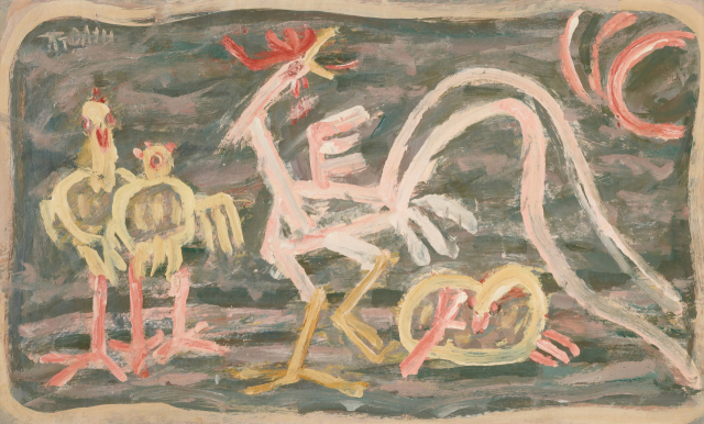 이중섭이 1950년대 전반에 그린 '닭과 병아리'가 국립현대미술관의 '이건희 컬렉션 특별전:이중섭'을 통해 최초로 공개됐다. /사진제공=국립현대미술관