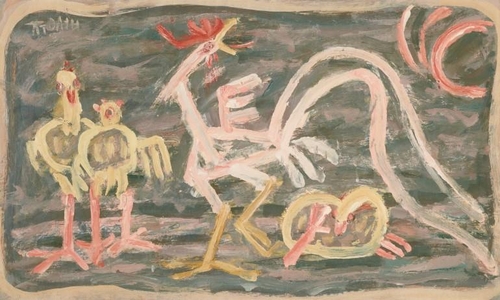 이중섭의 1950년대 전반 작품인 '닭과 병아리' [국립현대미술관 제공]