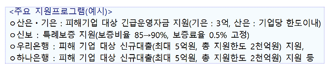 긴급경영안정자금 지원 예시./금융위원회