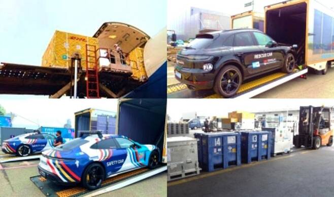 전기차 경주대회인 포뮬러E '서울 E-프리'에 참가할 차량을 DHL이 수송하는 모습. /DHL 제공