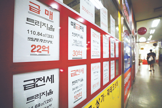 서울의 한 공인중개업소에 붙은 아파트 급매 안내문. [뉴시스]