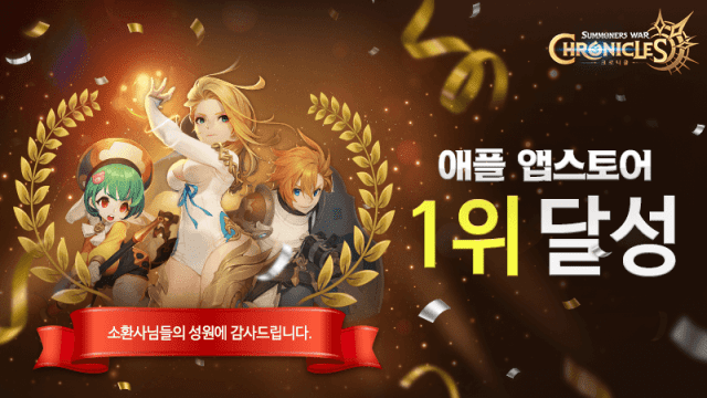컴투스 서머너즈 워 크로니클, 15일 애플앱스토어 인기 순위 1위.