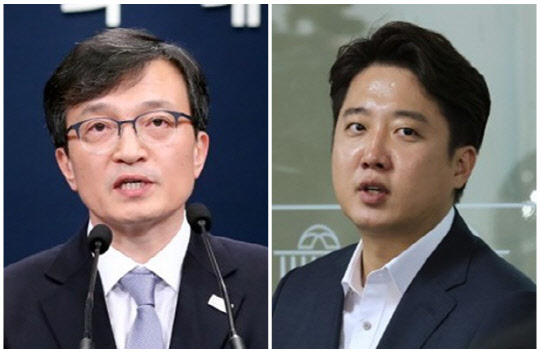 김의겸(왼쪽) 더불어민주당 의원과 이준석 전 국민의힘 대표. <연합뉴스>