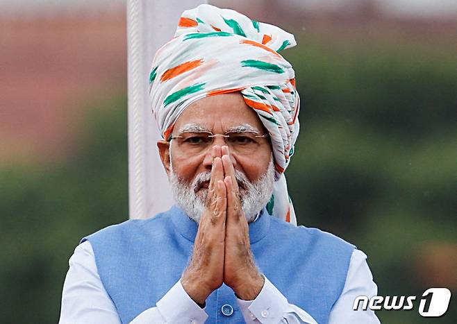 15일(현지시간) 나렌드라 모디 인도 총리가 25년 안에 인도를 선진국 반열에 올려 놓을 것이라고 공언했다. ⓒ 로이터=뉴스1 ⓒ News1 정윤영 기자