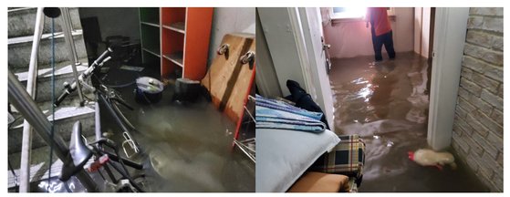 지난 8일 기록적인 폭우로 침수된 서울 송파구 오금동 한창호(60)씨의 집. 한씨는 인근 사우나에서 생활 중이다. 사진 한씨