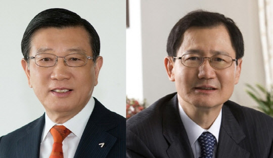 박삼구(왼쪽) 전 금호아시아나그룹 회장과 박찬구 금호석유화학 회장.