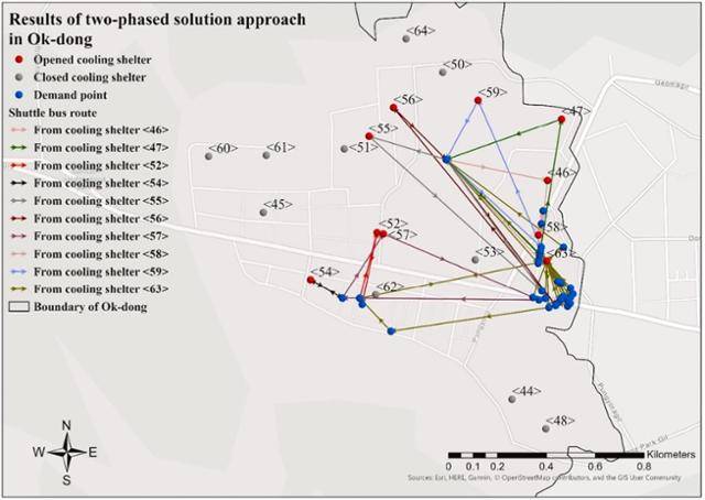 울산시 남구 옥동의 무더위쉼터 최적 운영안. UNIST 제공