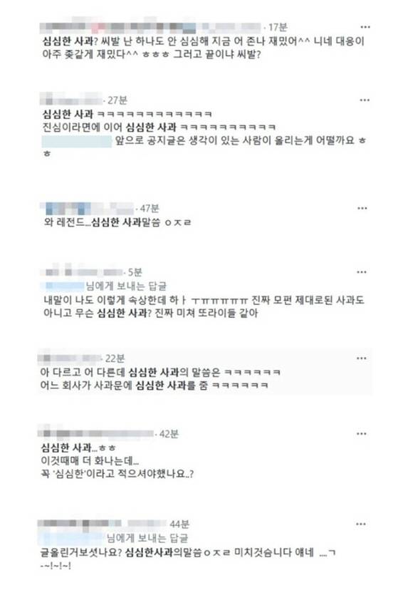 ‘심심한 사과’라는 표현을 잘못 이해한 네티즌의 적반하장식 댓글.